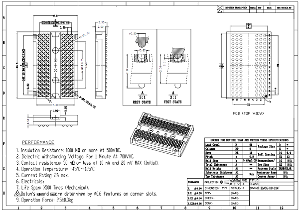 DDR4-BGA96ball内存颗粒芯片测试座图纸