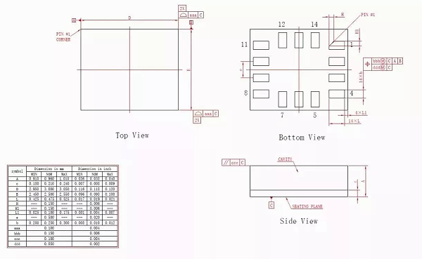 LGA14pin芯片图纸