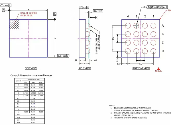 WLCSP16pin芯片图纸