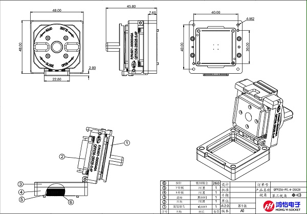 QFP256pin-0.4mm芯片测试座图纸
