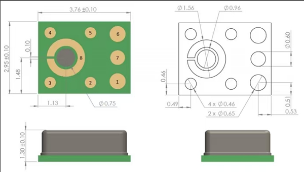 气压传感器SMD5pin-0.97mm气压传感器图纸