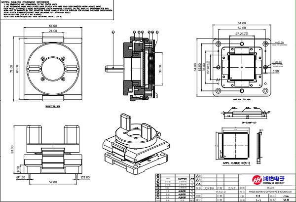 QFP208pin-0.5mm芯片测试座图纸