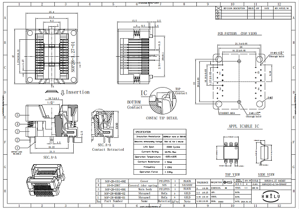 SOP6(28)-2.54mm芯片测试座图纸
