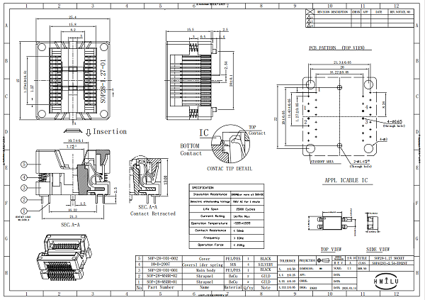 SOP4(28)-2.54芯片测试座图纸