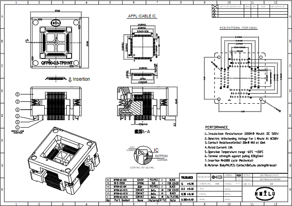 QFP80pin芯片老化座图纸