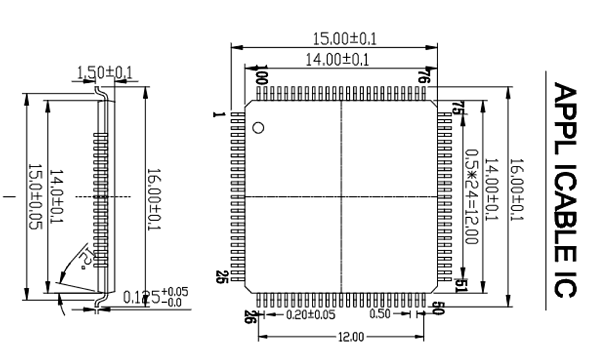 QFP100pin芯片图纸