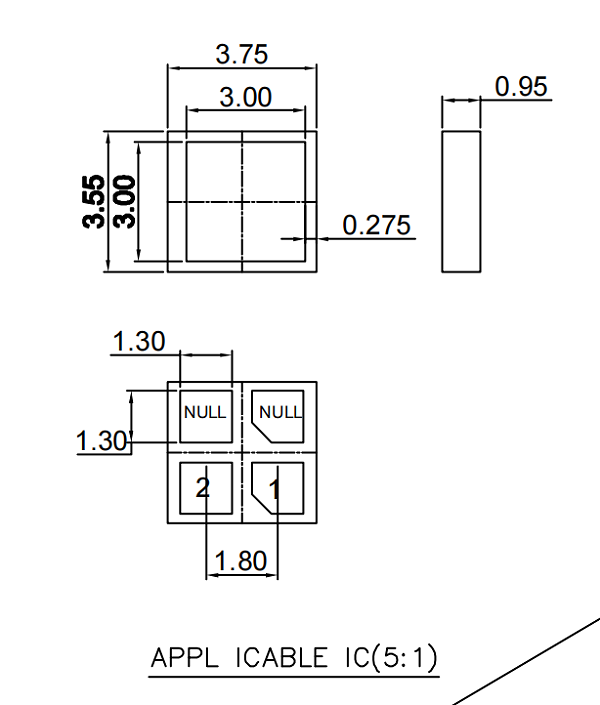DFN4-1.8（3.55*3.75）mm 芯片封装图纸