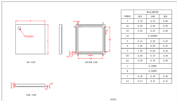 QFN72-0.4芯片尺寸图纸