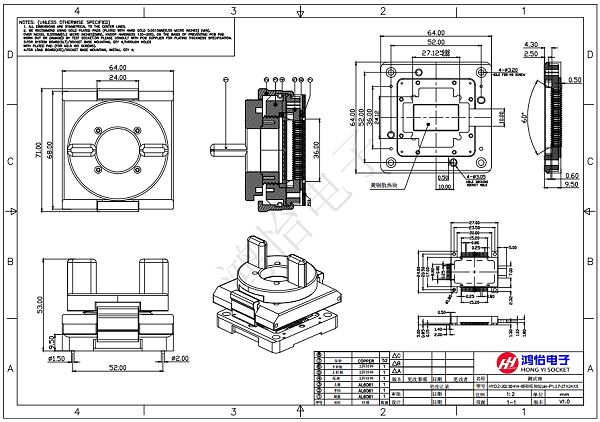 蝶形模块测试座尺寸图