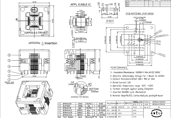 QFP48pin芯片老化座图纸