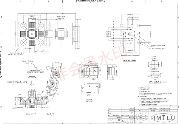 QFP48pin-0.5mm芯片老化座图纸